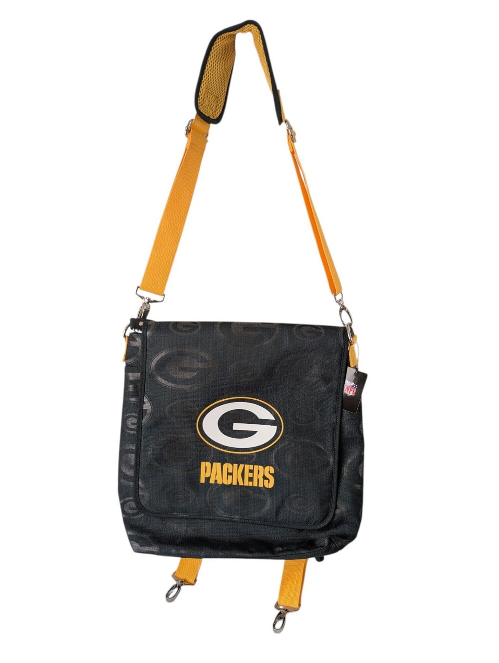 Green Bay Packers Tailgate Messenger Bag featuring an all-over tonal team logo